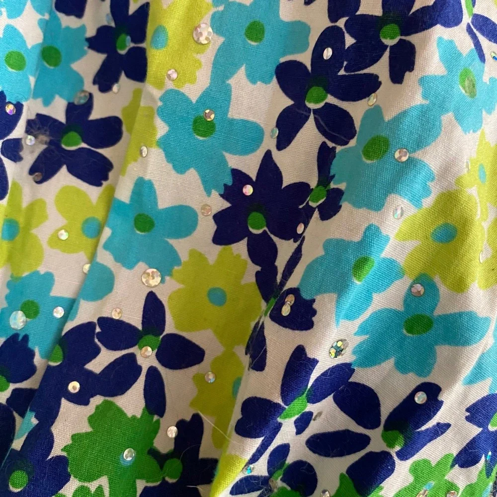 Bloome de Jeune Fille Girls 16 Floral Rhinestone Party Dress Blue Green Cotton